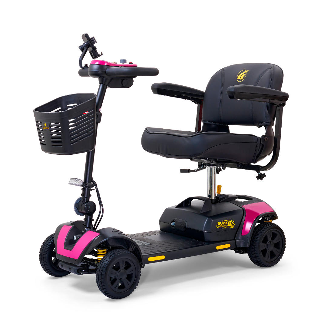 Golden Tech Buzzaround XLSHD 4-Wheel Portable Scooter with Suspension - Orchid Pink left